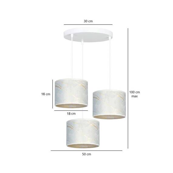 Wisząca lampa BRODDI 3 WH PREMIUM MARBEL WHITE biały (1049/3PREM) - Emibig