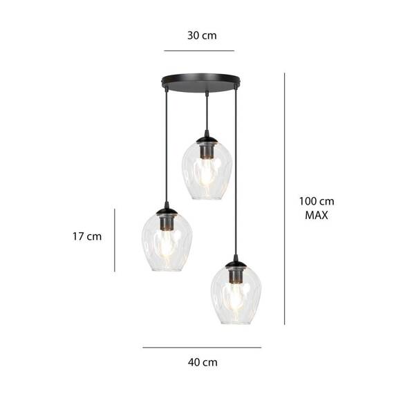 Wisząca lampa ISTAR 3 BL PREMIUM TRANSPARENT czarny (679/3PREM) - Emibig