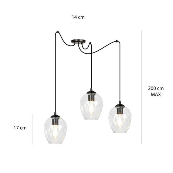 Wisząca lampa LEVEL 3 BL TRANSPARENT czarny (756/3) - Emibig