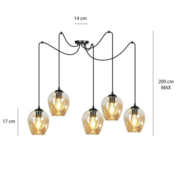 Wisząca lampa LEVEL 5 BL MIODOWY czarny (758/5) - Emibig