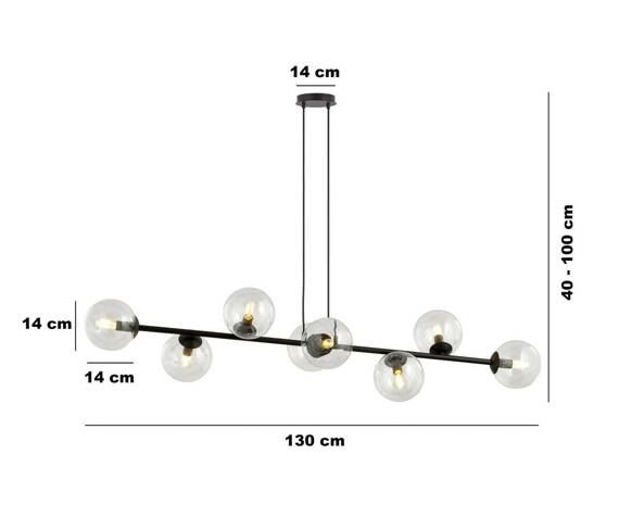 Wisząca lampa ROSSI 8 BL TRANSPARENT czarny (874/8) - Emibig